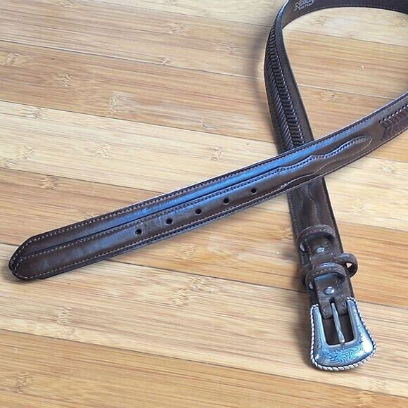 Nocona Men's Brown Top Hand Ranger Arrow Leather Belt 1996 Buckle sz 42 N2476802 - Picture 1 of 16